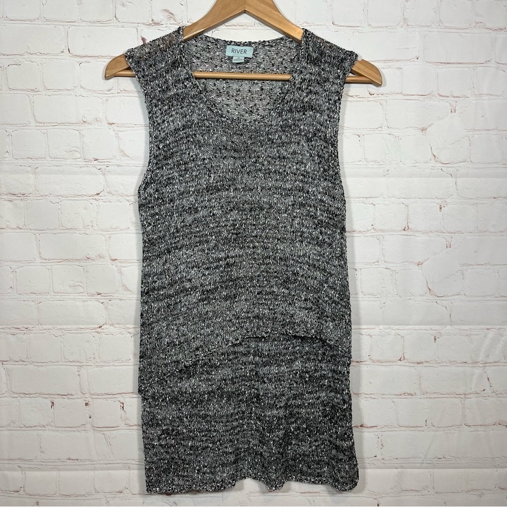 River Sweater Womens Size Small Black White Sleeveless High Low Textured Top